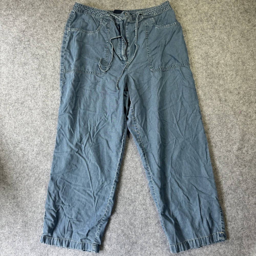 Crazy Horse Liz Claiborne Chambray Pants 12 Blue Tencel Cotton Wide Leg